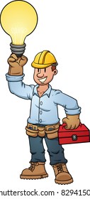 Electrician holding a lightbulb. Vector illustration with simple gradients. All in a single layer.