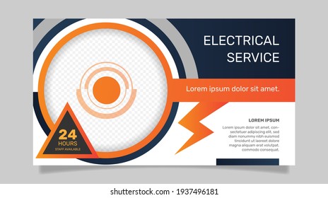 Electrician horizontal banner template . -  Vector.