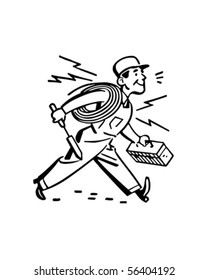 Electrician Hurrying To The Job - Retro Clip Art