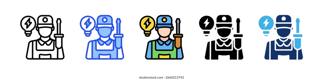 Colección de ícono de electricista con múltiples estilos