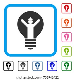 Electrician icon. Flat grey iconic symbol in a light blue rounded rectangle. Black, gray, green, blue, red, orange color versions of Electrician vector. Designed for web and app UI.