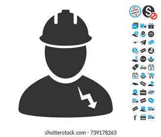 Electrician icon with free bonus design elements. Vector illustration style is flat iconic symbols.