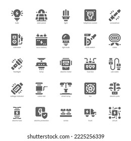 Electrician icon pack for your website, mobile, presentation, and logo design. Electrician icon glyph design. Vector graphics illustration and editable stroke.
