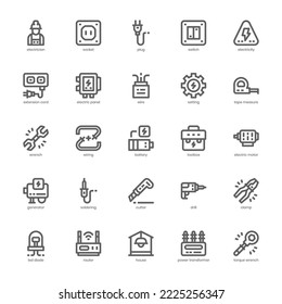 Electrician icon pack for your website, mobile, presentation, and logo design. Electrician icon outline design. Vector graphics illustration and editable stroke.