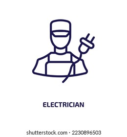 icono electricista de la colección de profesiones. electricista lineal delgado, electricidad, icono de contorno de servicio aislado en fondo blanco. Señal de electricista vectorial de línea, símbolo para web y móvil