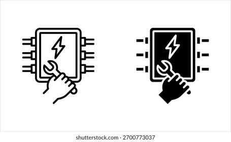Conjunto de ícones de eletricista. engenheiro elétrico, serviços elétricos, fiação, reparo elétrico, ilustração vetorial sobre fundo branco