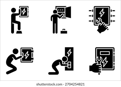 Electrician icon set. electrical engineer, electrical services, wiring, electrical repair, vector illustration on white background