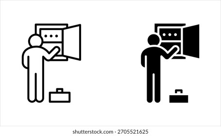 Elektrische Ikonenset. Elektroingenieur, Elektrodienstleistungen, Verdrahtung, elektrische Reparatur, Vektorgrafik auf weißem Hintergrund