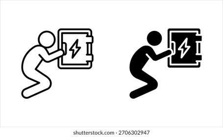 Elektrische Ikonenset. Elektroingenieur, Elektrodienstleistungen, Verdrahtung, elektrische Reparatur, Vektorgrafik auf weißem Hintergrund
