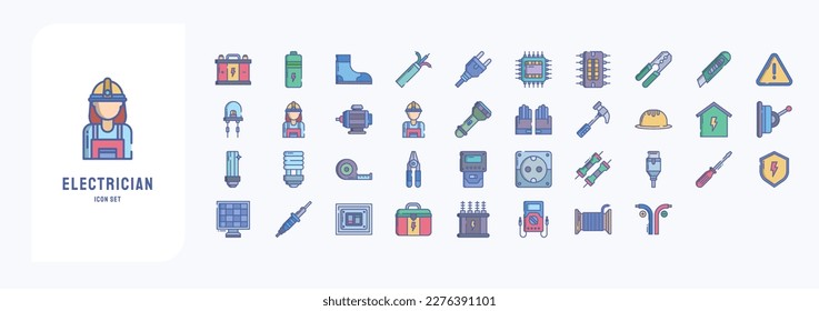 Electrician icon set including icons like Accumulator, Battery, Boots, Cpu and more