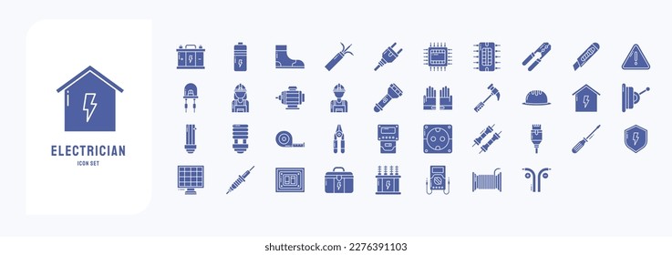 Electrician icon set including icons like Accumulator, Battery, Boots, Cpu and more