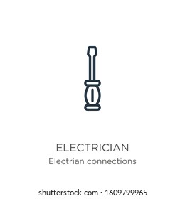 Electrician icon. Thin linear electrician outline icon isolated on white background from electrian connections collection. Line vector sign, symbol for web and mobile