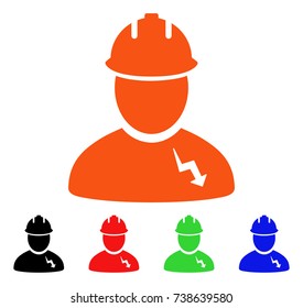 Electrician icon. Vector illustration style is a flat iconic electrician symbol with black, orange, red, green, blue color variants. Designed for web apps and software interfaces.