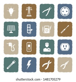 Electrician Icons. Grunge Color Flat Design. Vector Illustration.