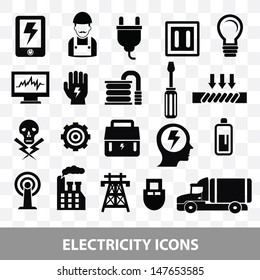 Electrician icons on blank background,vector