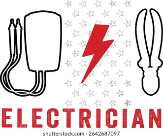 Electrician Logo Design Red Lightning Bolt Power Tools