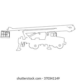Electrician, making repairs at a power pole. Vector illustration.