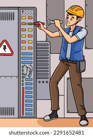 Electrician Man Colored Cartoon Illustration