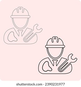 Electrician man icon with tools vector line art eps
