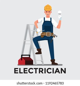 Electrician Man  ,Vector Illustration Cartoon Character.