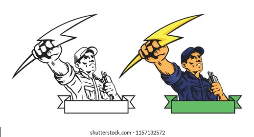 electrician man vector logo illustration