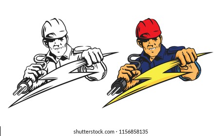 Electrician Man,logo Vector