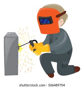 Electrician mending metal bar illustration