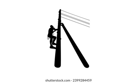 electrician on a pole, black isolated silhouette