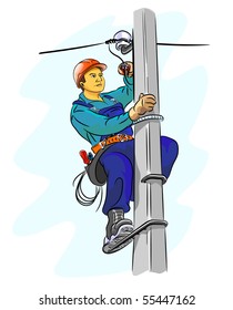 electrician on a pylon - vector illustration