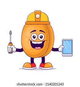 Electrician peach cartoon mascot character vector illustration design