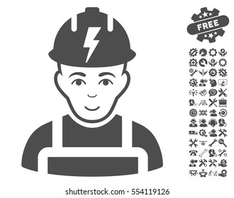 Electrician pictograph with bonus service clip art. Vector illustration style is flat iconic gray symbols on white background.
