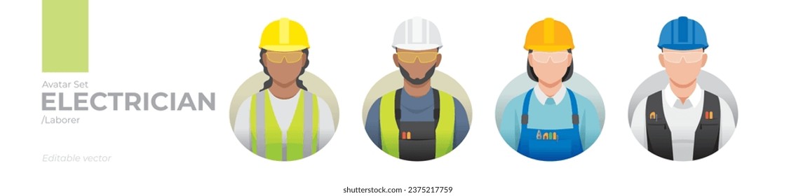 Electrician picture avatar icons. Illustration of men and women wearing worker apron outfit