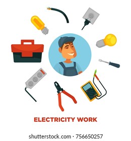 Electrician profession infographics poster template.