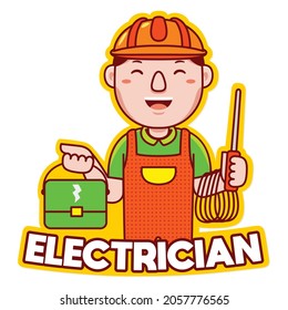 Electrician Profession Mascot Logo Vector in Cartoon Style