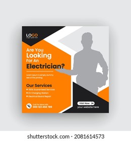 Electrician promotional Square banner social media post oradvertisment ads design template