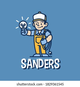 Electrician Retro Mascot Cartoon Logo Vector Icon Illustration