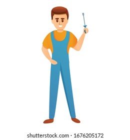 Electrician with screwdriver icon. Cartoon of electrician with screwdriver vector icon for web design isolated on white background