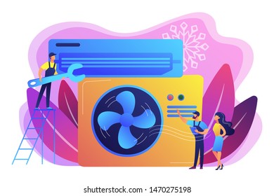 Electrician service. Air conditioning and refrigeration services, installation and repair of air conditioners, hire best technicians concept. Bright vibrant violet vector isolated illustration