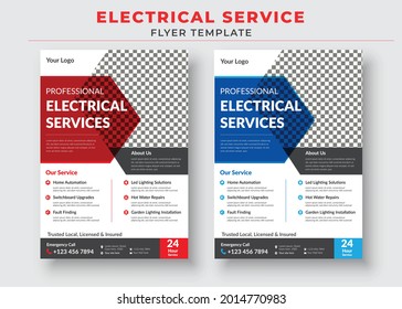 Electrician Service Flyer Template, Professional Electrical Service Poster And Flyer