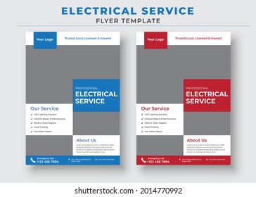 Electrician service flyer template, Professional electrical service poster and flyer