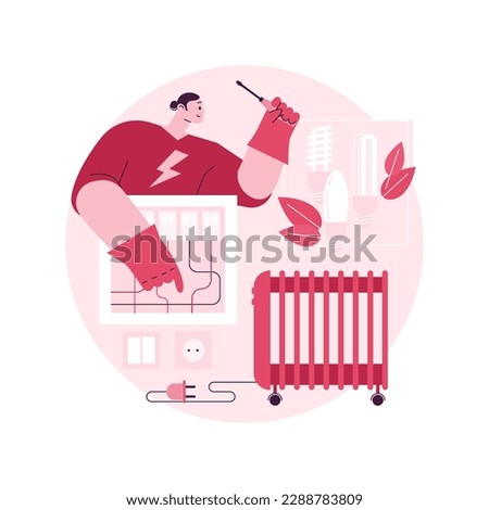 Electrician services abstract concept vector illustration. Energy-efficient lighting, electrical system maintenance and inspection, home automation, electric heater repair abstract metaphor.