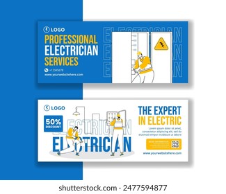 Electrician Services Horizontal Banner Flat Cartoon Hand Drawn Templates Background Illustration