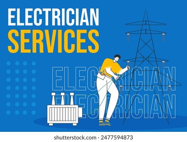 Electrician Services Social Media Background Flat Cartoon Hand Drawn Templates Illustration