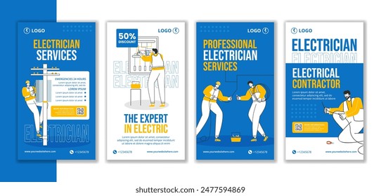 Electrician Services Social Media Stories Flat Cartoon Hand Drawn Templates Background Illustration