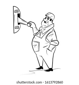 Electrician in style sketch. Isolated Flat Cartoon Character Illustration