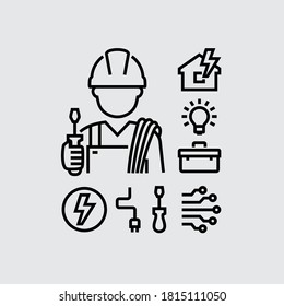 Electrician Technician Engineer Vector Line Icon