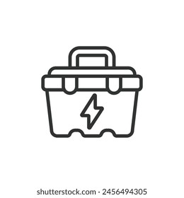 Electrician toolbox, in line design. Toolbox, Electrician, Tools, Equipment, Tool, Case, Maintenance on white background vector. Electrician toolbox editable stroke icon.