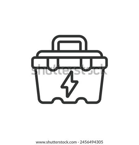 Electrician toolbox, in line design. Toolbox, Electrician, Tools, Equipment, Tool, Case, Maintenance on white background vector. Electrician toolbox editable stroke icon.