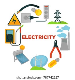 Electrician with toolkit surrounded with electricity sources and tools.