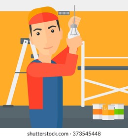 Electrician twisting light bulb.